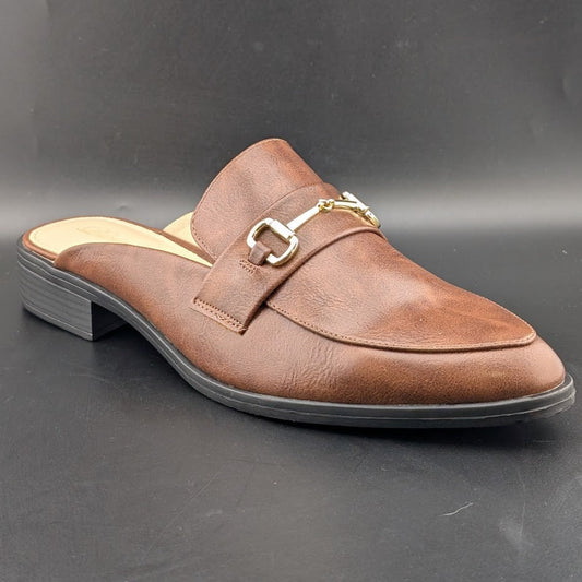 Dunion Brown Slip On Mules Women's Size 11M Faux Leather New In Box Dunion