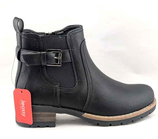 Jeossy Women's Size 7 Black Chelsea Ankle Boots w/ Lug Sole Round Toe jeossy