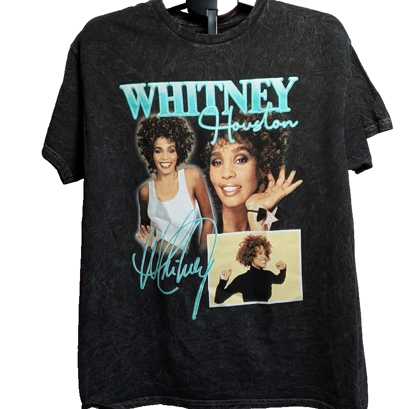 Men's Whitney Houston Wanna Dance Photo T-Shirt Size Large Black Distressed New Unbranded