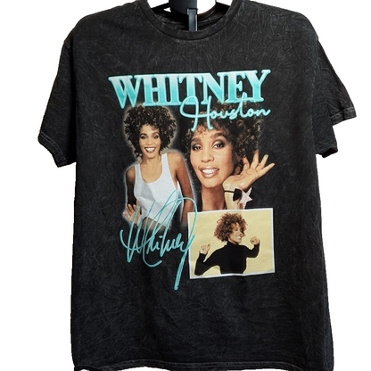 Men's Whitney Houston Wanna Dance Photo T-Shirt Size Large Black Distressed New Unbranded