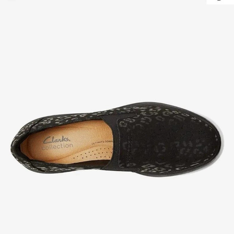 Clarks Women's Size 10 Calla Rae Black Leopard Print Loafer Flats Clarks