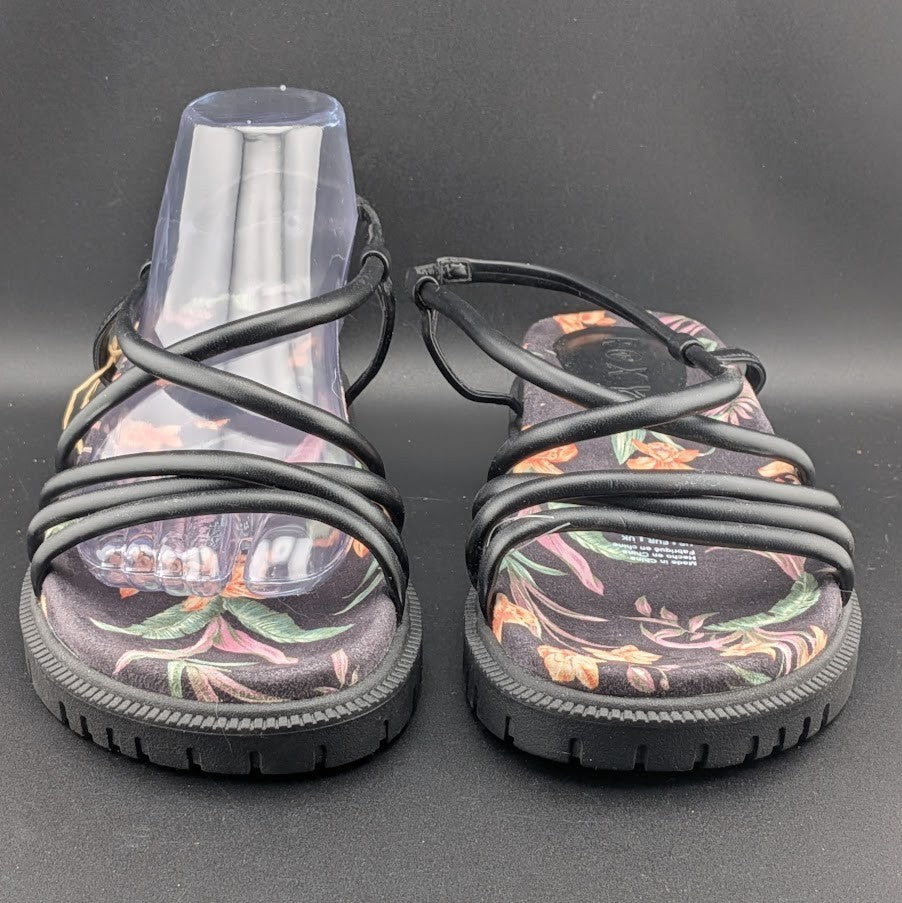 Roxy Women's Size 9 Brooke Strappy Sandals in Black / Island Floral Roxy