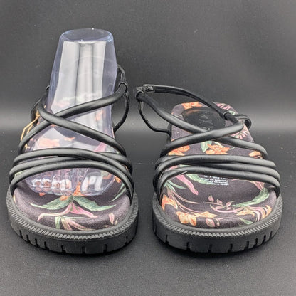 Roxy Women's Size 9 Brooke Strappy Sandals in Black / Island Floral Roxy