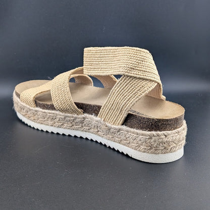 CUSHIONAIRE Mandy Wedge Stretch Platform Sandal Beige Size 8.5M Brand New! CUSHIONAIRE