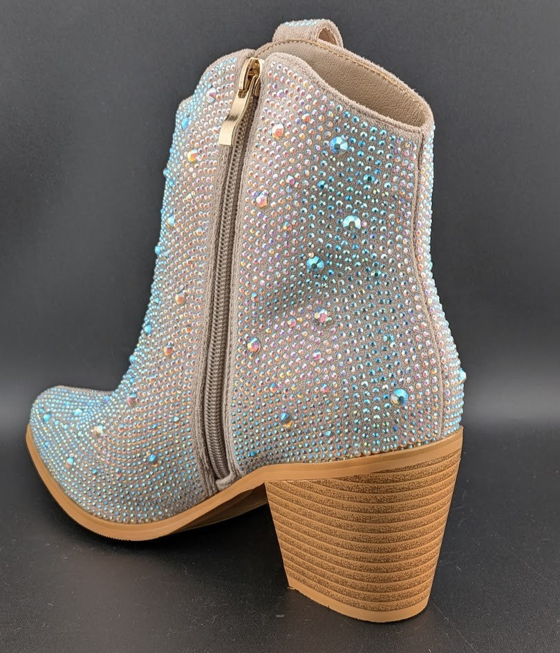 Women's Size 7 Rhinestone Zipper Sparkly Ankle Boots Western Toe Fashion Unbranded
