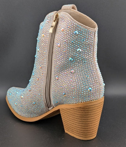 Women's Size 7 Rhinestone Zipper Sparkly Ankle Boots Western Toe Fashion Unbranded