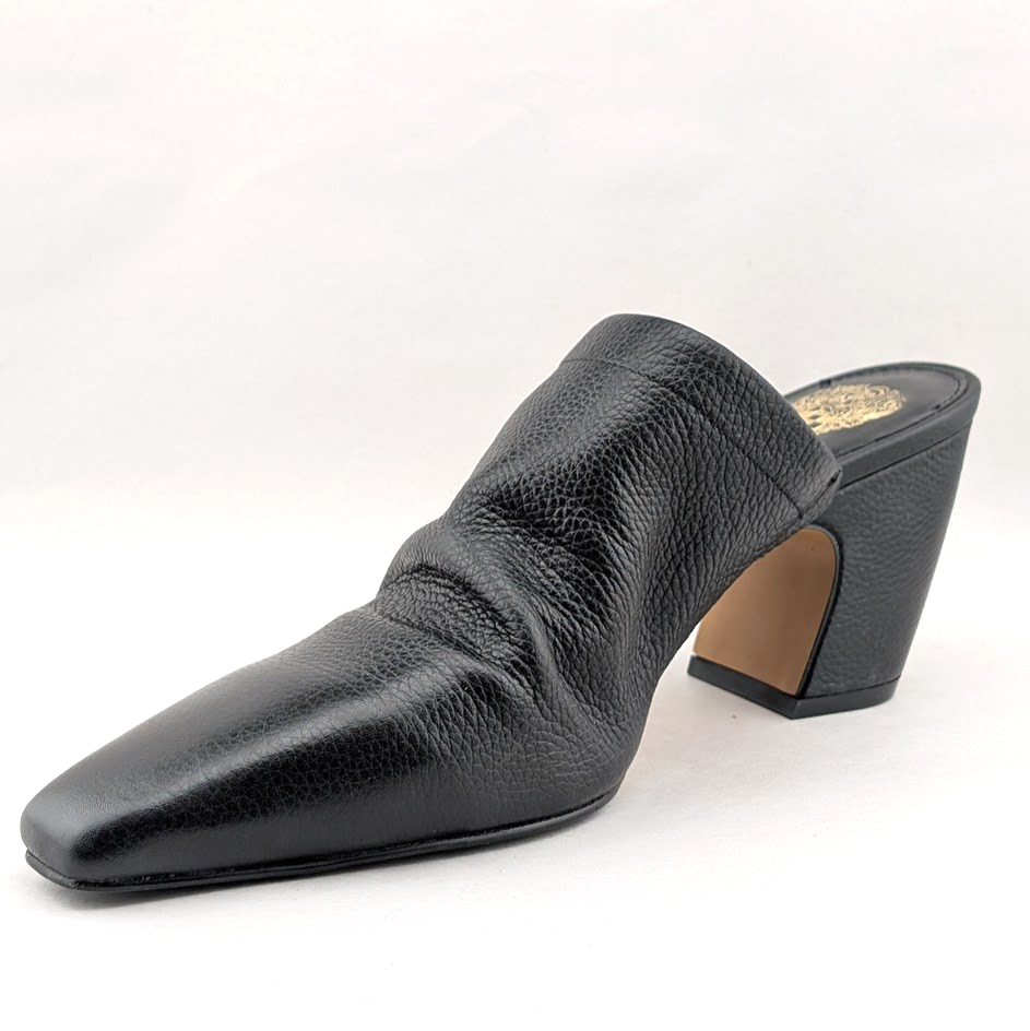 New Vince Camuto Carlie Size 10-Leather Ruched Pointed Toe Block Heel Mule Black Vince Camuto