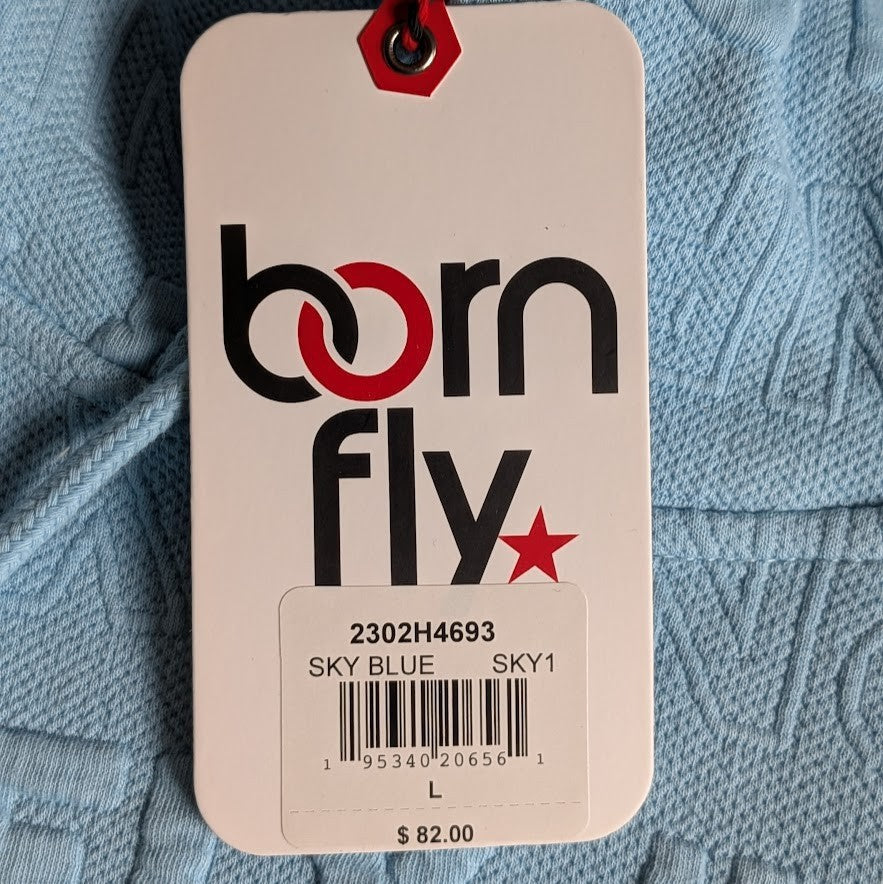BornFly Hoodie Sky Blue Hooded Sweater~Size Large Streetwear NYC/LA/EVERYWHERE Born Fly