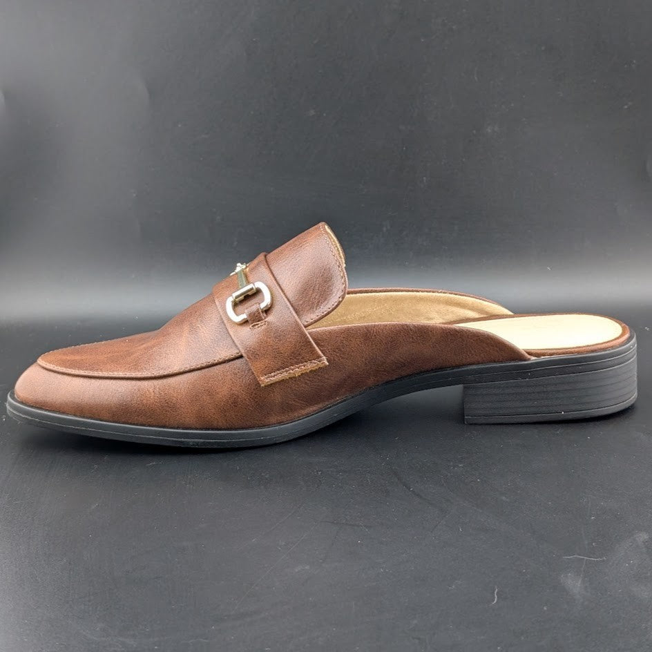 Dunion Brown Slip On Mules Women's Size 11M Faux Leather New In Box Dunion