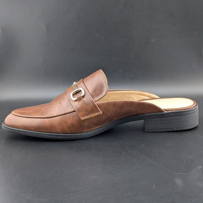 Dunion Brown Slip On Mules Women's Size 11M Faux Leather New In Box Dunion