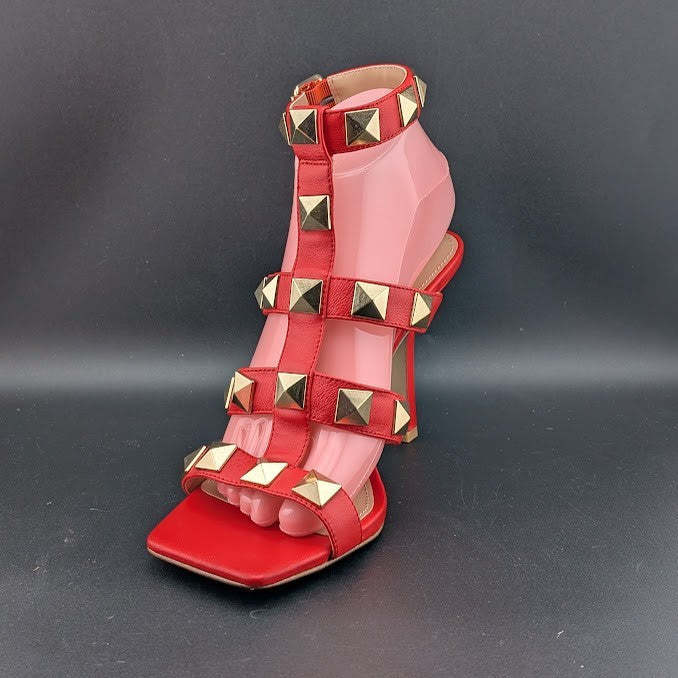 NEW Steve Madden Capri Studded Women's Leather 4" Stiletto Sandals-Red Size 9M Steve Madden
