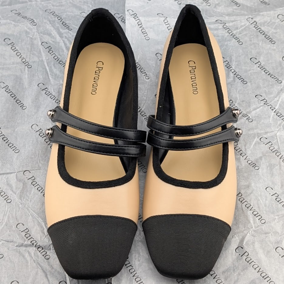 C.Paravano Women's Size 8 (EU 38.5) Mary Jane Ballet Flat Shoes Square Toe Soft C. Paravano