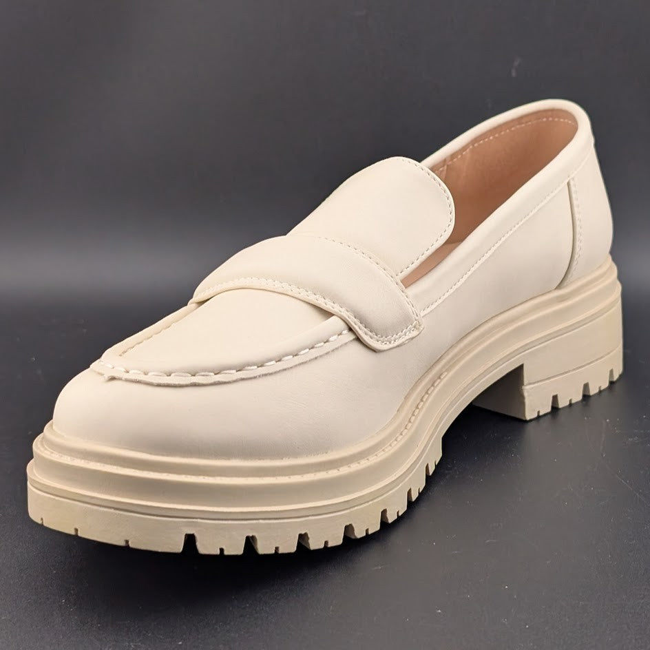 Coutgo Women's Size 7.5 Creamy White Platform Penny Loafer Shoe Chunky Lug Heel Coutgo