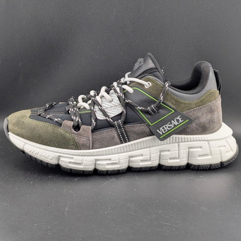 Versace Men's Greca Sneakers Gray/Green 13 US (46 EU) IT 1021490 Reg Retail $990 Versace