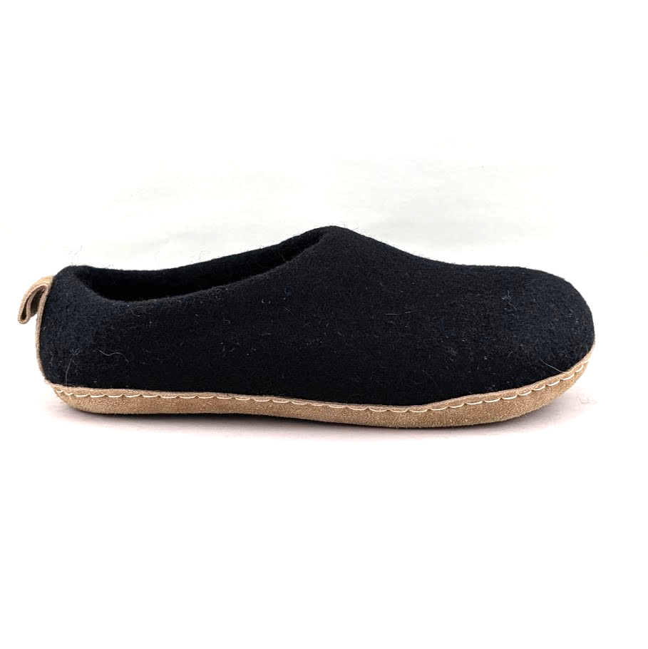 HAUSSIMPLE Indoor Wool Slippers ~ Mens Size 7.5 /  Womens Size 8.5-9*~ Black/Tan HAUSSIMPLE