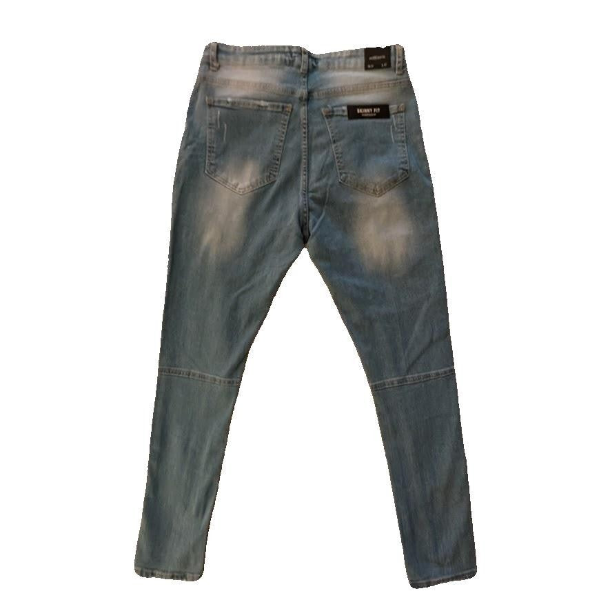 DenimHouse Light Blue Stretchy Custom Cotton Denim Distressed Skinny Jeans 33x32 Denim House