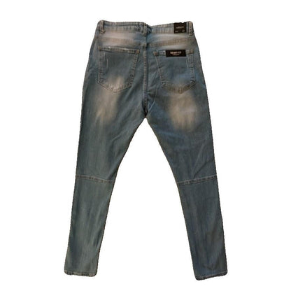 DenimHouse Light Blue Stretchy Custom Cotton Denim Distressed Skinny Jeans 33x32 Denim House