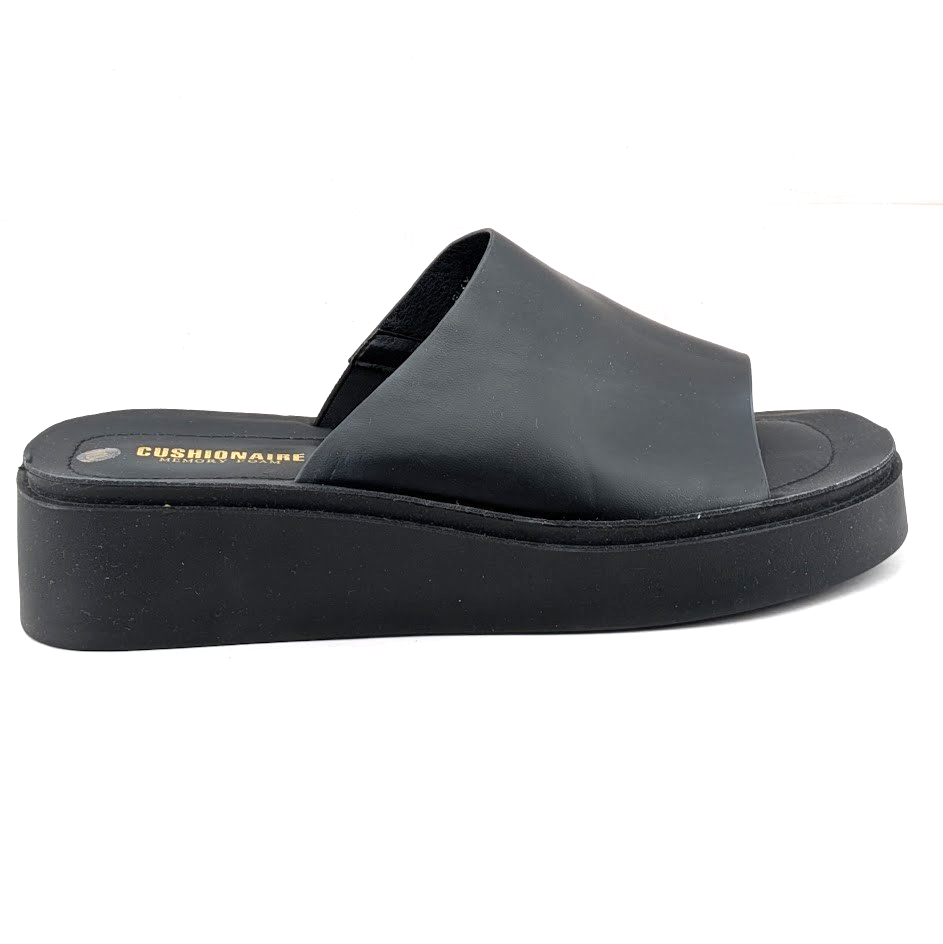 Cushionaire Size 10 Play~ Black Platform Memory Foam Slide Sandals CUSHIONAIRE