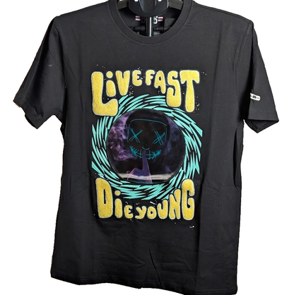 BKYS Men's Small Live Fast Die Young Original Embroidered Graphic T Shirt Black BKYS