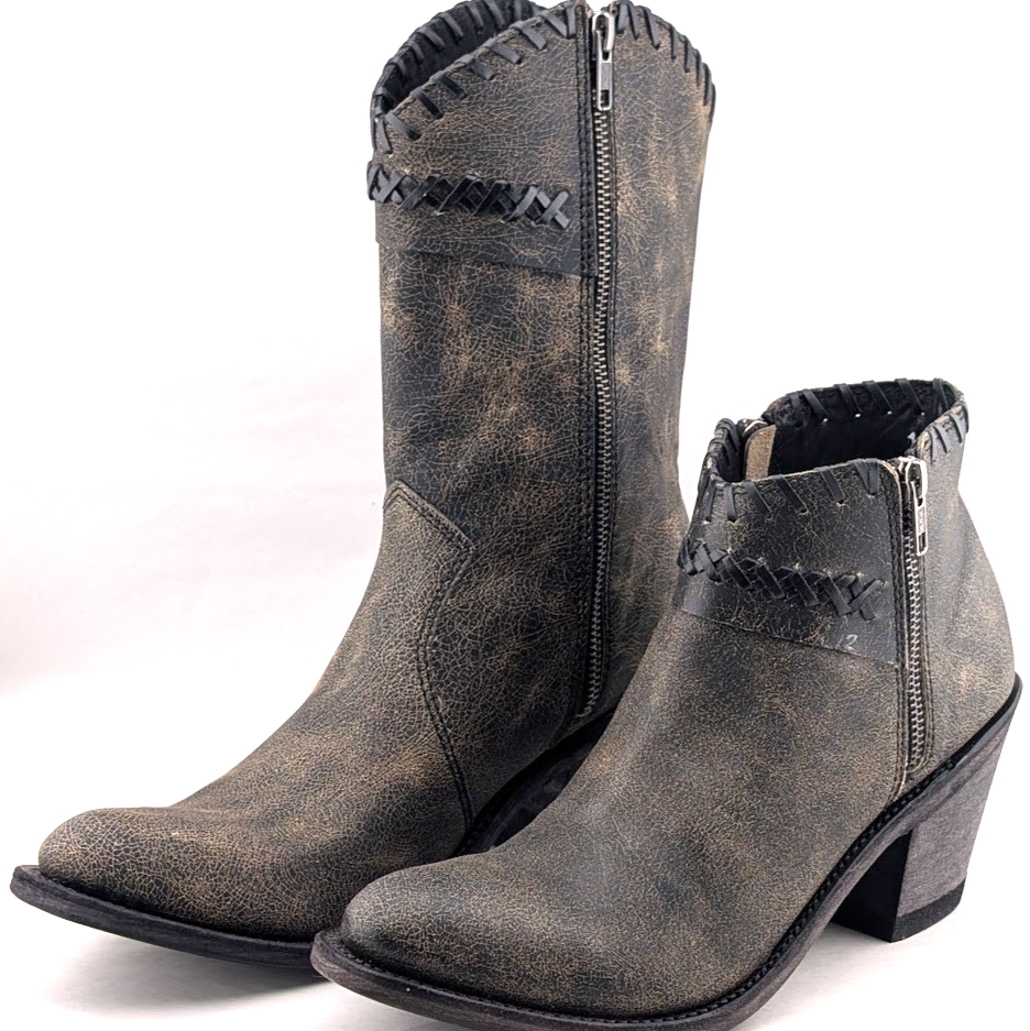 Old West Cowgirl Boots~Size 9 Short ~ Size 10 Tall~Black Distressed Whip Stitch Old West