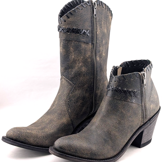 Old West Cowgirl Boots~Size 9 Short ~ Size 10 Tall~Black Distressed Whip Stitch Old West