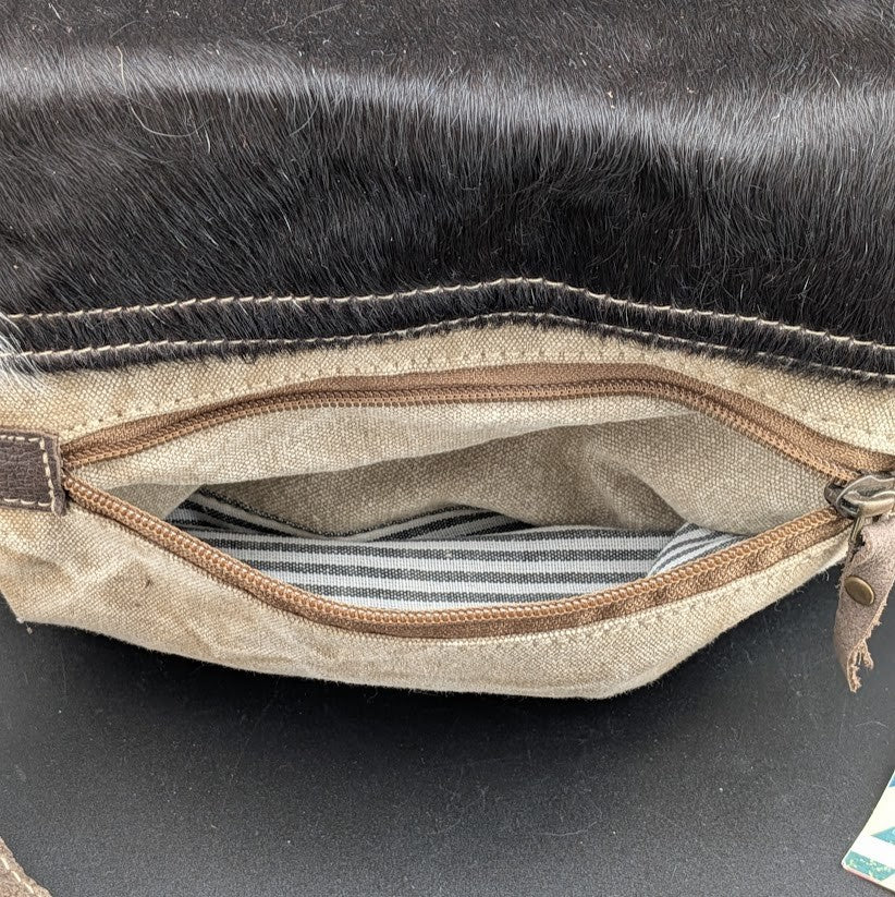 OHLAY By American Darling Cowhide and Cotton Crossbody Bag w/ Leather Trim 12x10 American Darling