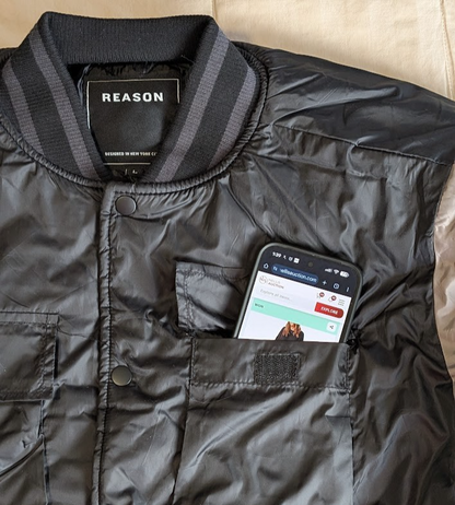 Reason Flight Bomber Varsity Jacket Black Men's Size Large Reason