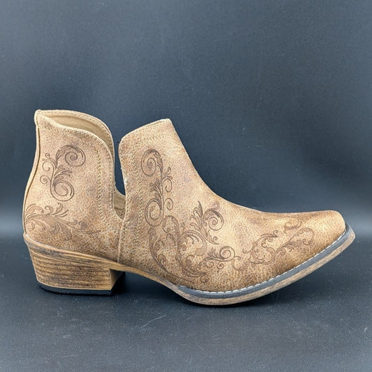 Roper Women's Size 10 Tan Faux Leather Ava Western Ankle Boot Shoes Roper