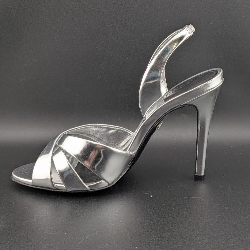 Schutz Size 6.5B*  Keefa Silver Slingback Leather 4" Heel Sandals NWOB MSRP $178 Schutz