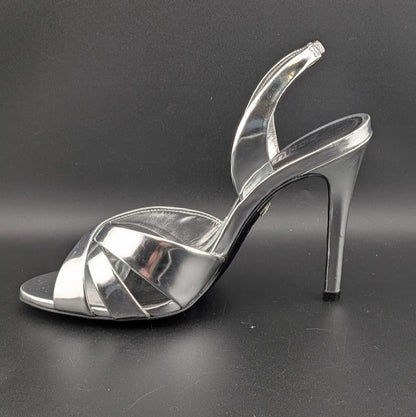 Schutz Size 6.5B*  Keefa Silver Slingback Leather 4" Heel Sandals NWOB MSRP $178 Schutz