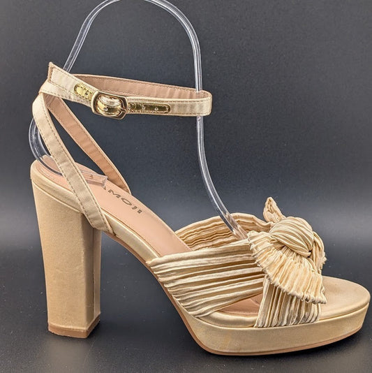 Womens Sz 36 Satin Bow Sandals Chunky Block Heel Open-Toe Platform Dress or Cas Amoji