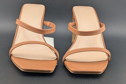 The Drop Sz 8 Avery Womens 3.5" Chunky Heel Toffee Brn Square Toe  Slide Sandals The Drop