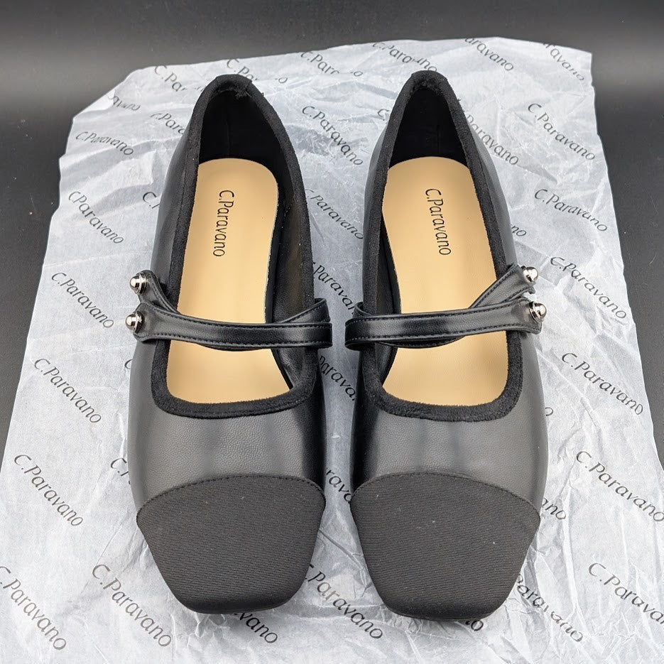 C.Paravano Women's Size 7 (EU 37.5) Mary Jane Ballet Flat Shoes Square Toe Soft C. Paravano