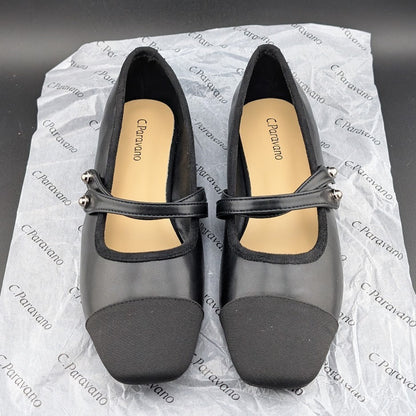 C.Paravano Women's Size 7 (EU 37.5) Mary Jane Ballet Flat Shoes Square Toe Soft C. Paravano