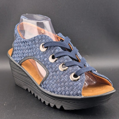 Bernie Mev Marcelo Lace-up Woven Wedge Sandals in Navy Blue Size 10.5-11 (42) Bernie Mev