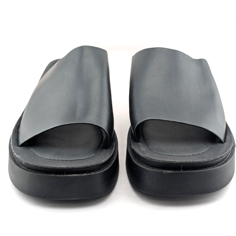 Cushionaire Size 10 Play~ Black Platform Memory Foam Slide Sandals CUSHIONAIRE