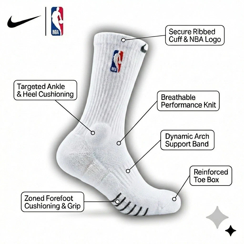 Nike NBA Authentics - Elite Crew Basketball Socks Men 8-12 White Cleveland Cavs Nike