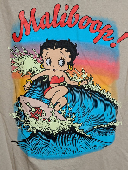 Betty Boop Surfer Size XL 100% Cotton SS T-Shirt Beige w/ Graphic NWOT Unbranded