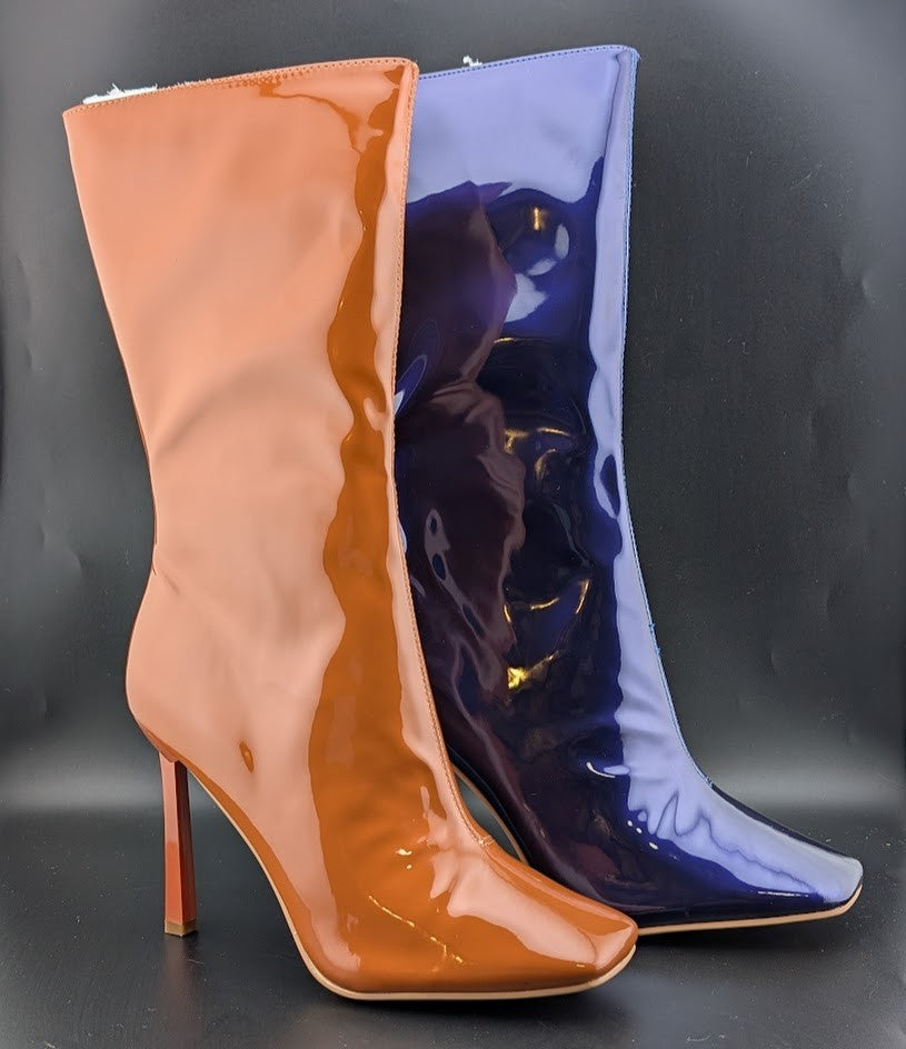 Cape Robbin Luciene Square Toe High Heel Booties Tan or Purple Cape Robbin