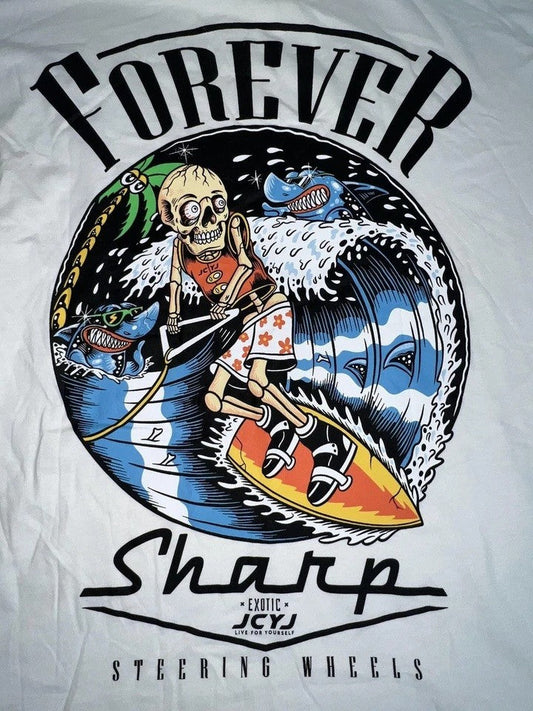 Forever Sharp Short Sleeve Skeleton Surfer White Size Large T-Shirt by JaceyJace JaceyJace