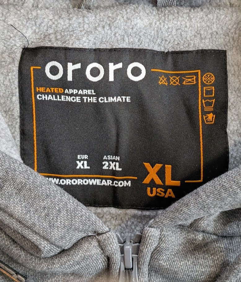 Ororo Fleece Hoodie Men XL/Women 2XL Full Zip Heated Sweatshirt Gray~No Battery Ororo