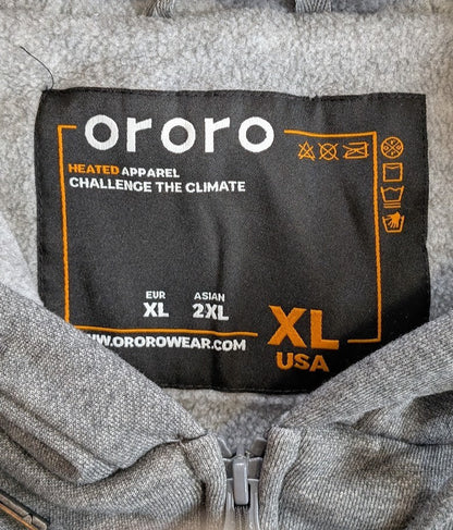 Ororo Fleece Hoodie Men XL/Women 2XL Full Zip Heated Sweatshirt Gray~No Battery Ororo