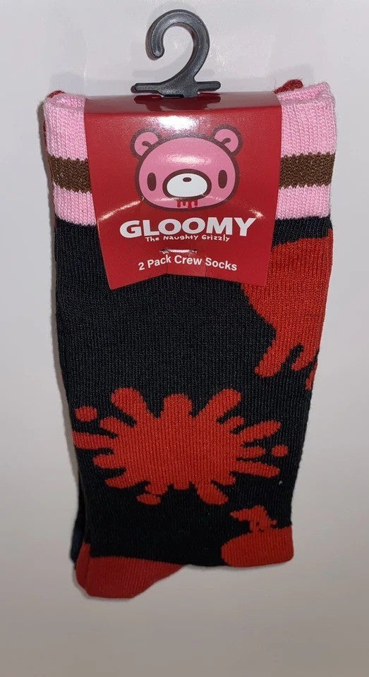 Gloomy The Naughty Grizzly Crew Socks 2 Pair Men OSFM Black Red Pink NEW! Culturefly
