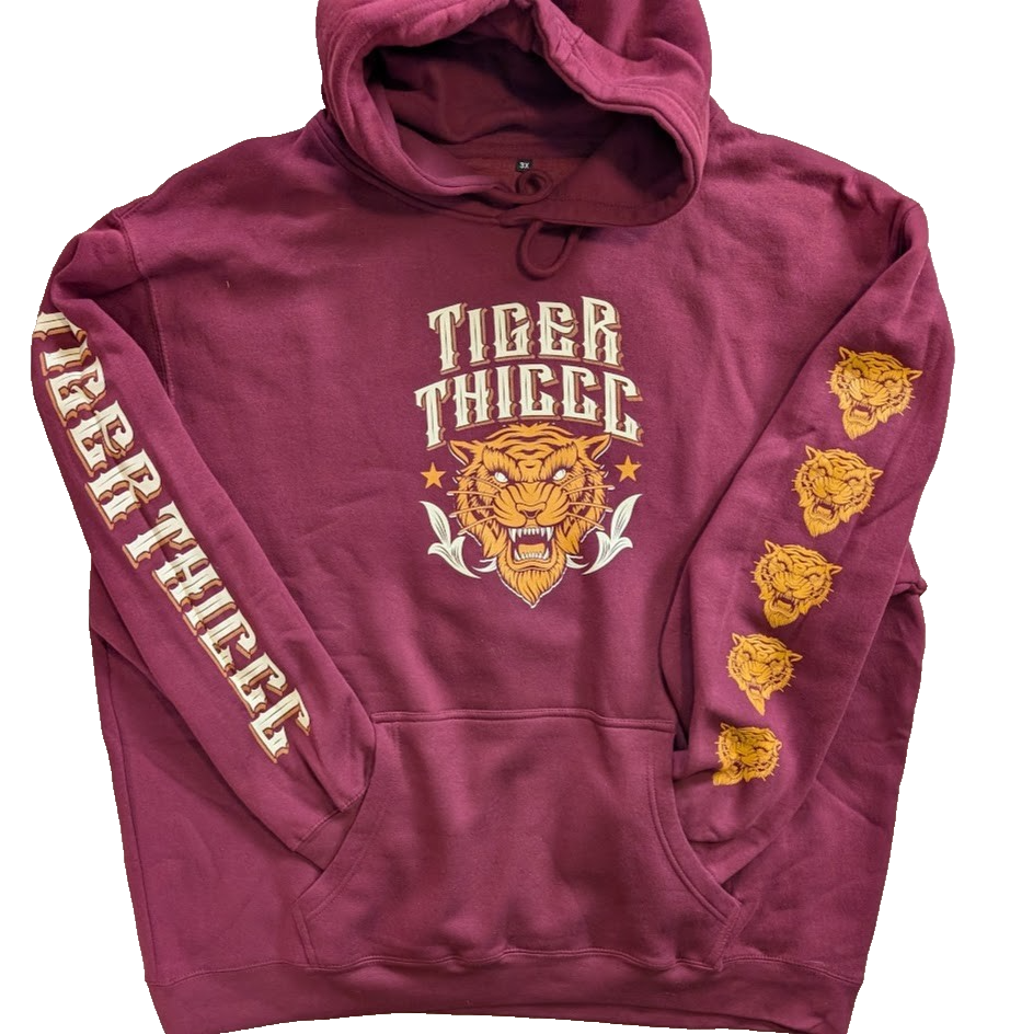 Tiger Thiccc Whiskey Men's 3XL Hoodie Burgandy Sweatshirt Kangaroo Pocket Light Reason