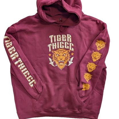 Tiger Thiccc Whiskey Men's 3XL Hoodie Burgandy Sweatshirt Kangaroo Pocket Light Reason