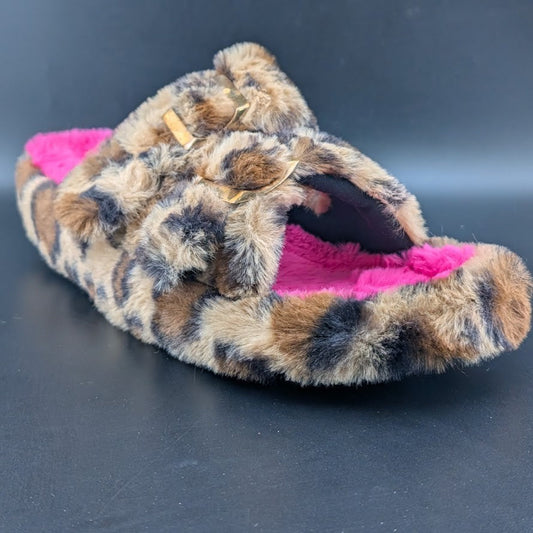 New Cape Robbin Size 11 Marie Pink & Leopard Faux Fur Slides Sandals Slippers Cape Robbin