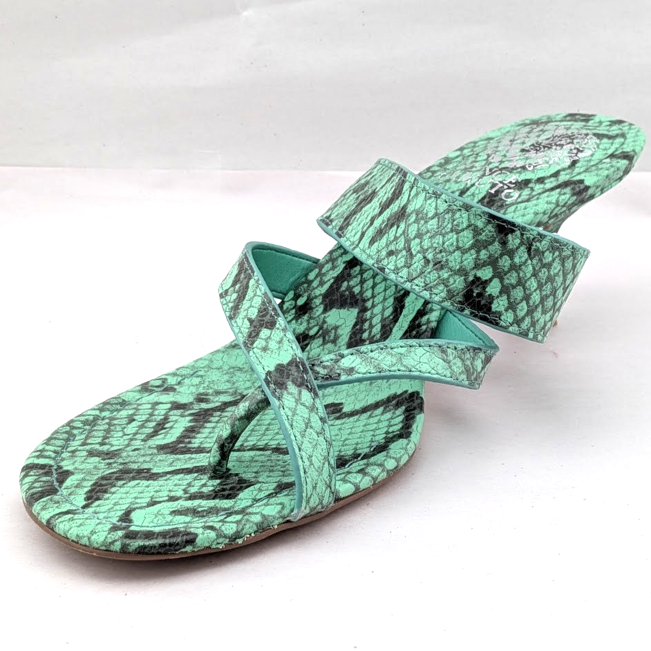 Vince Camuto Sandals Womens 7 M Moentha Green Snake Print Kitten Heel Shoes Vince Camuto