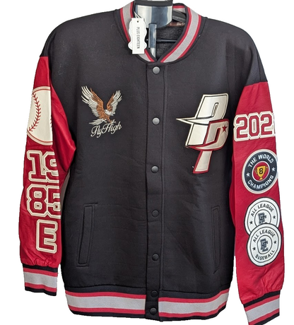 Men XL Plus Letter Graphic Colorblock Bomber Jacket by Plus Eighteen Plus Eighteen