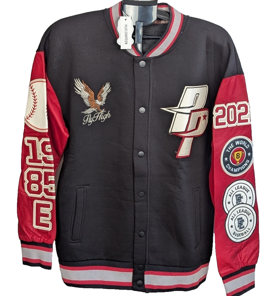 Men XL Plus Letter Graphic Colorblock Bomber Jacket by Plus Eighteen Plus Eighteen
