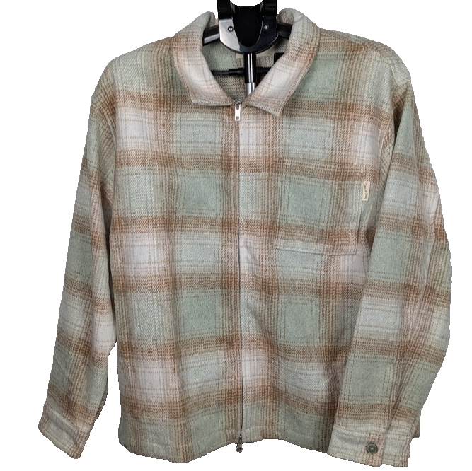 Museum Of Peace And Quiet Wordmark Cotton Plaid Jacket~Sage / Beige Size Medium Wordmark